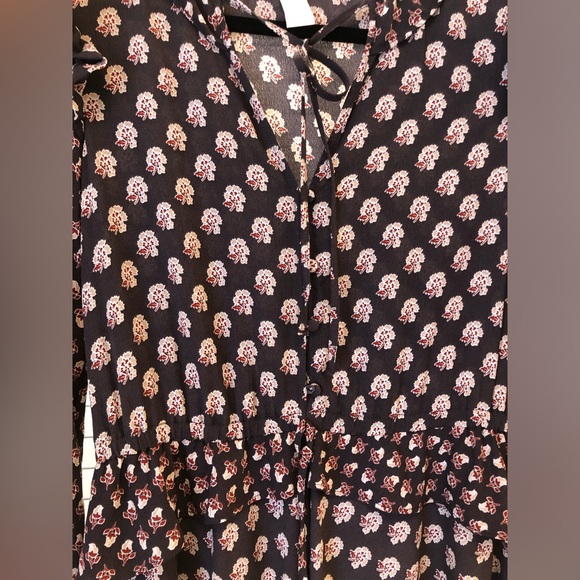 H & M Women's Size 4 Ruffled Vintage Style Midi Dress Key Hole Neck Brown - Picture 3 of 6